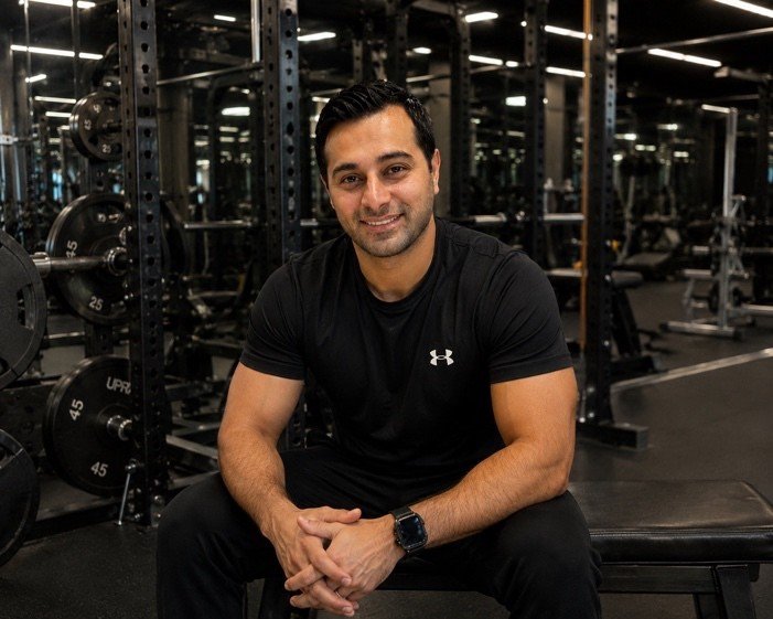 Mah Ghasemi, founder of FitnessBlackBelt, in a strength training gym